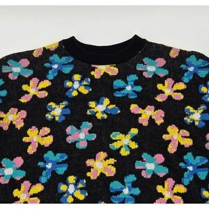 A-Lab Maxie Daisy Black Floral Crewneck Pullover Sweatshirt Women's Size Small